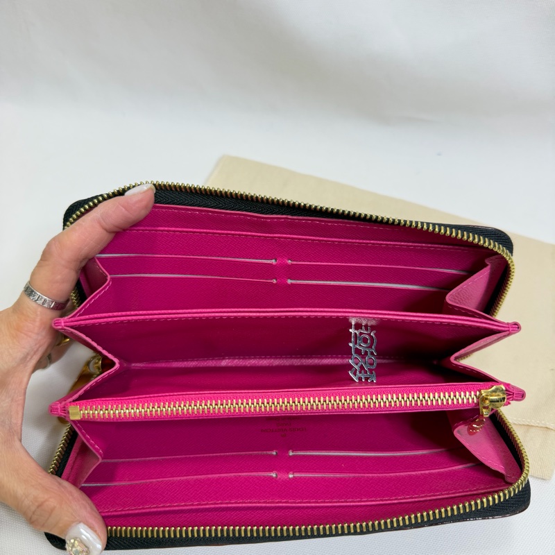 美兔銘燕/Lv村上隆黑三彩拉鏈長夾-15