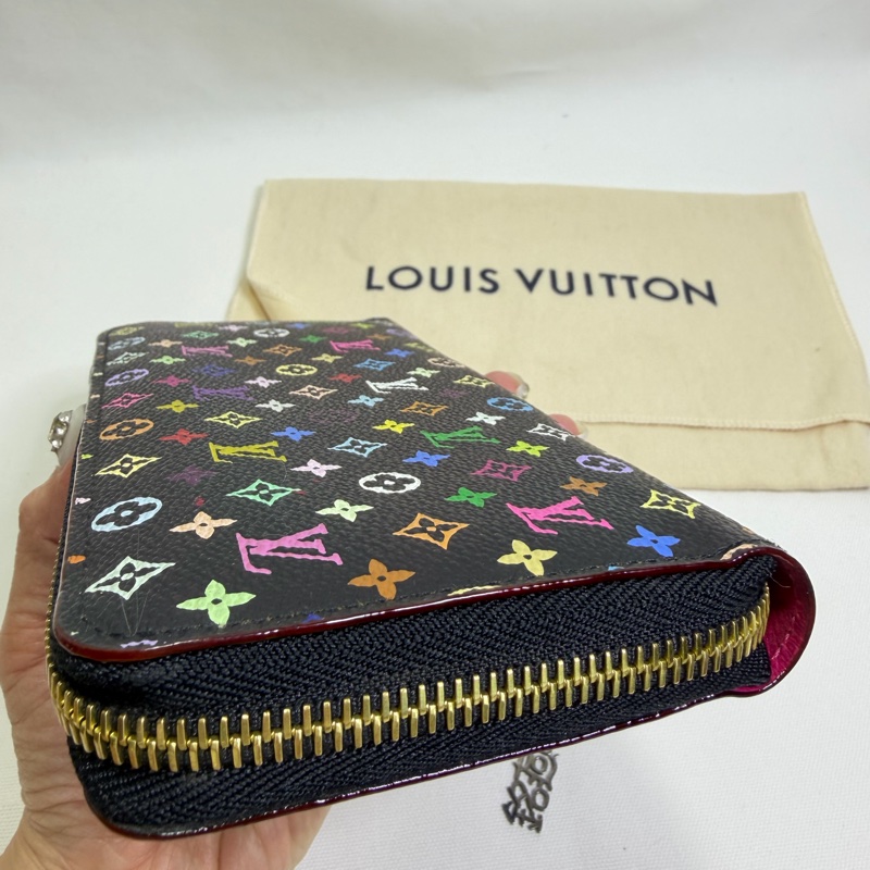 美兔銘燕/Lv村上隆黑三彩拉鏈長夾-18