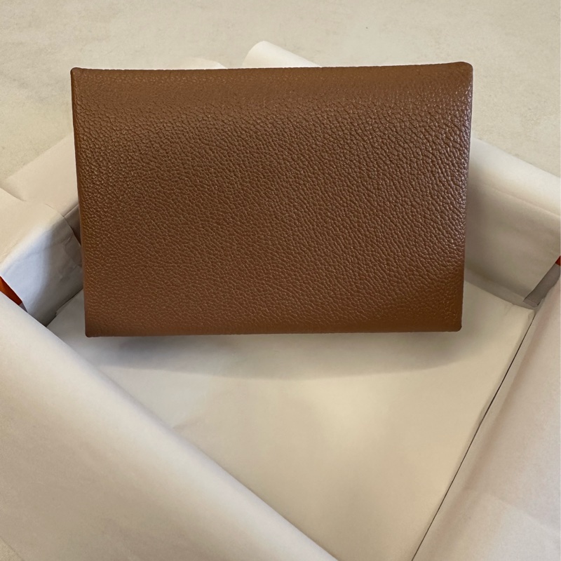 Hermes Calvi Duo 短卡夾 雀木色拼粉色-0