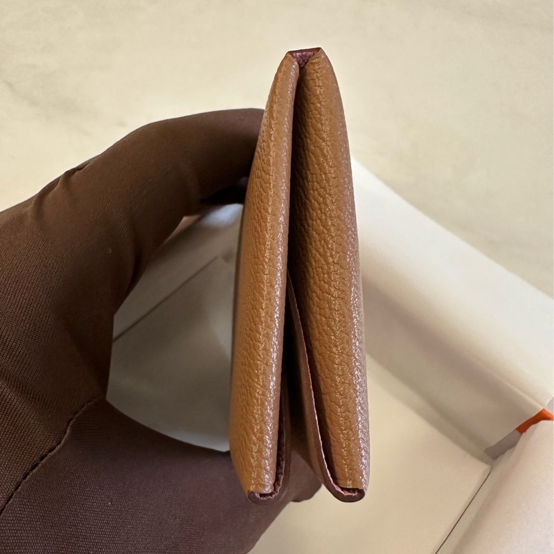 Hermes Calvi Duo 短卡夾 雀木色拼粉色-1