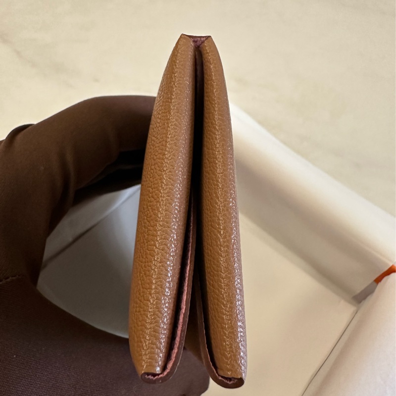 Hermes Calvi Duo 短卡夾 雀木色拼粉色-2