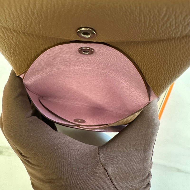 Hermes Calvi Duo 短卡夾 雀木色拼粉色-4