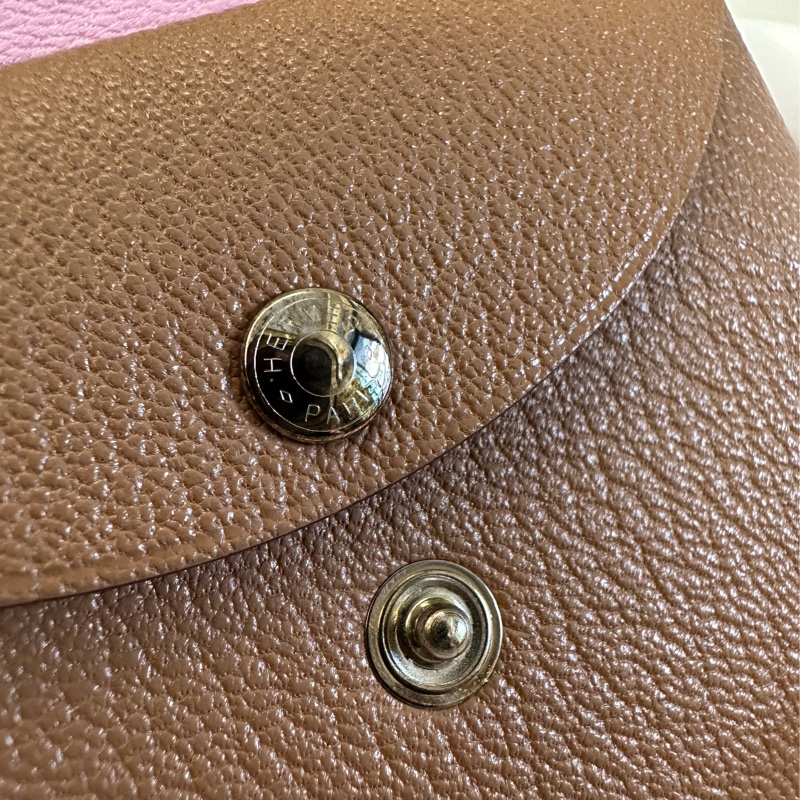 Hermes Calvi Duo 短卡夾 雀木色拼粉色-5