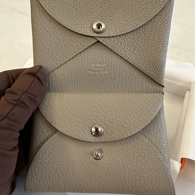 Hermes Calvi Duo 短卡夾 大象灰-3