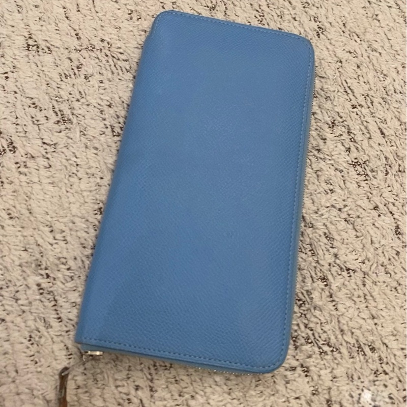 超值 愛馬仕 Hermès Silk’In 長夾 淡藍色|外素雅內裡絲巾超美-2