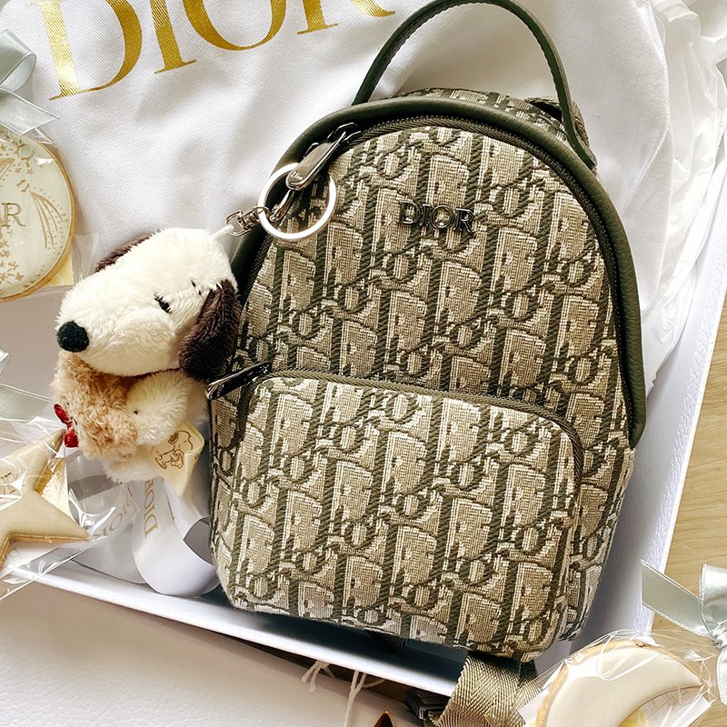 Dior 迷你茶色提花帆布拉鍊後背包 99新超稀缺海外限定 Dior Kids Rider Backpack Mini-0