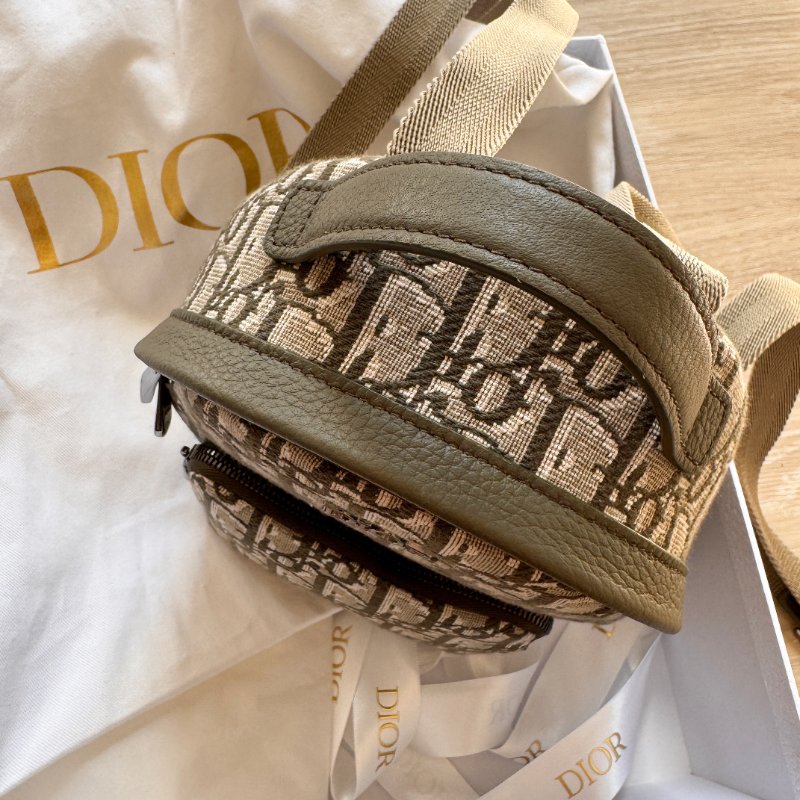 Dior 迷你茶色提花帆布拉鍊後背包 99新超稀缺海外限定 Dior Kids Rider Backpack Mini-4