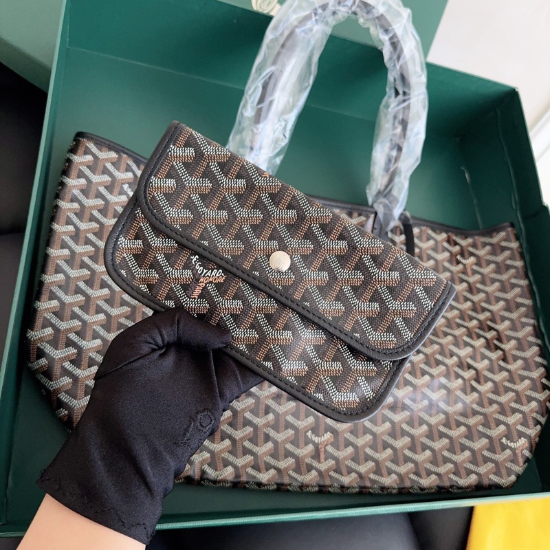 【全新閒置品】GoyardSaintLouis 黑色老花子母購物袋托特包 小號(中號)tote-1