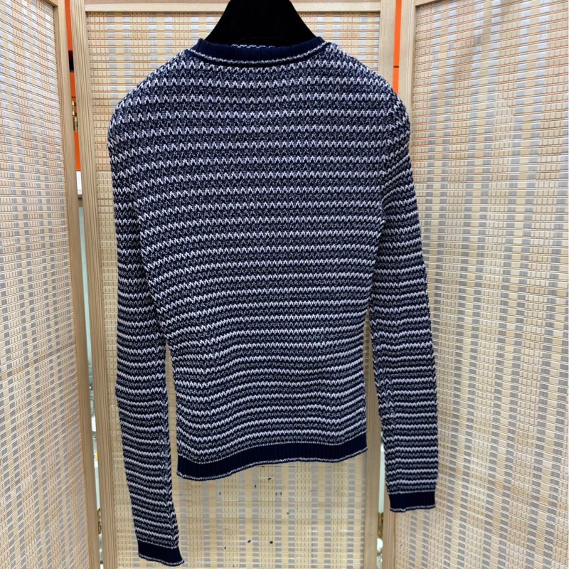 Chanel 20P條紋春夏預告系列藍色針織圓領開襟衫外套38碼 肩寬37 胸圍 76-88袖長59 衣長50-1