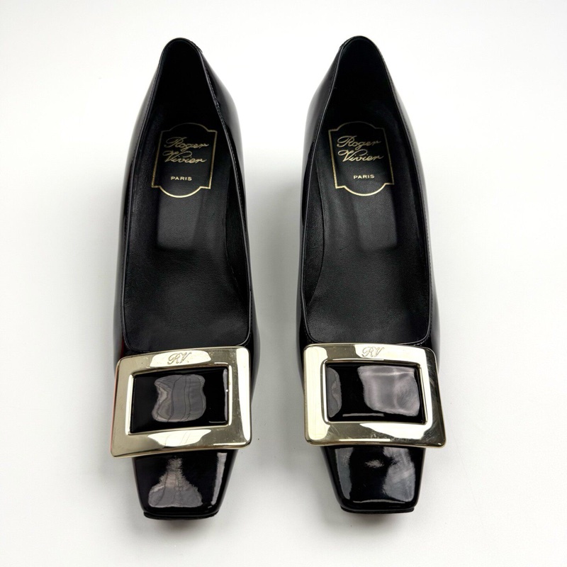 99新Roger Vivier 華倫天奴 rv/黑色方扣高跟鞋/36碼/ 無附件-1