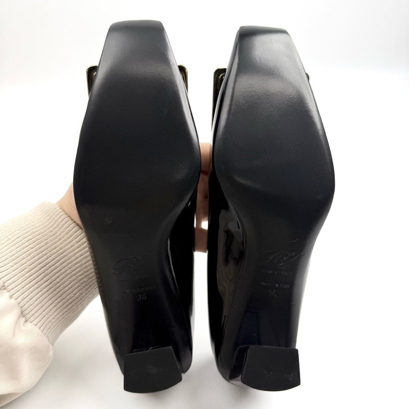 99新Roger Vivier 華倫天奴 rv/黑色方扣高跟鞋/36碼/ 無附件-3