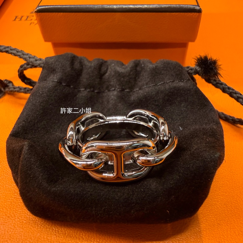 Hermes 97.98新閒置 Regate 90鈀灰色絲巾環-0