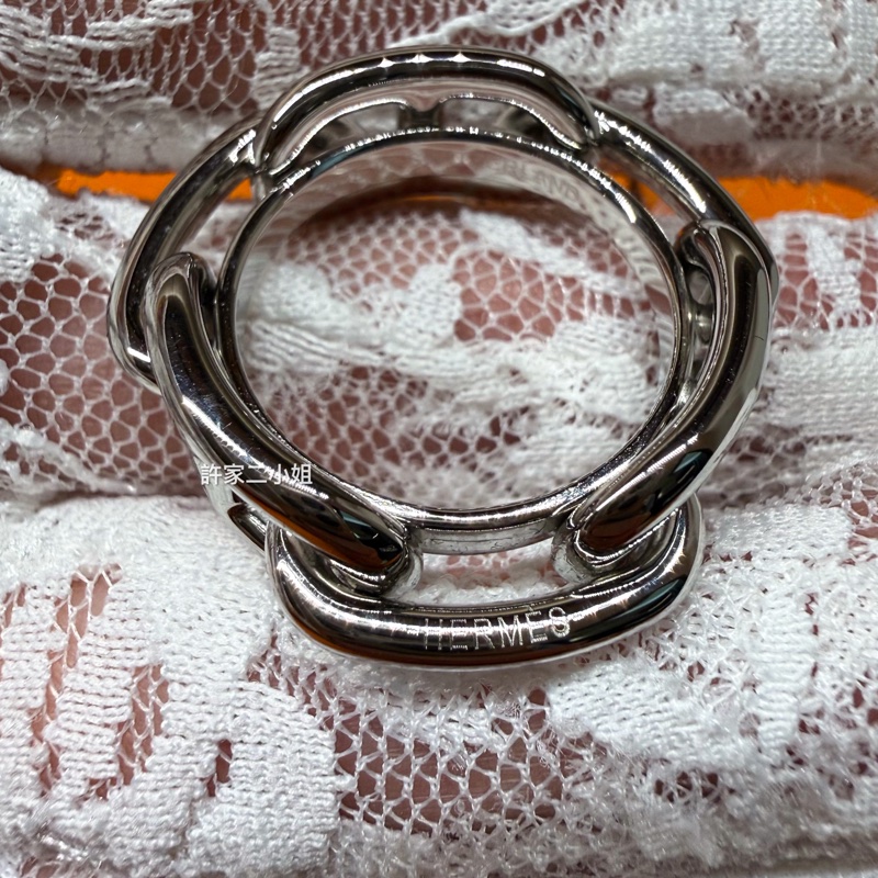 Hermes 97.98新閒置 Regate 90鈀灰色絲巾環-4