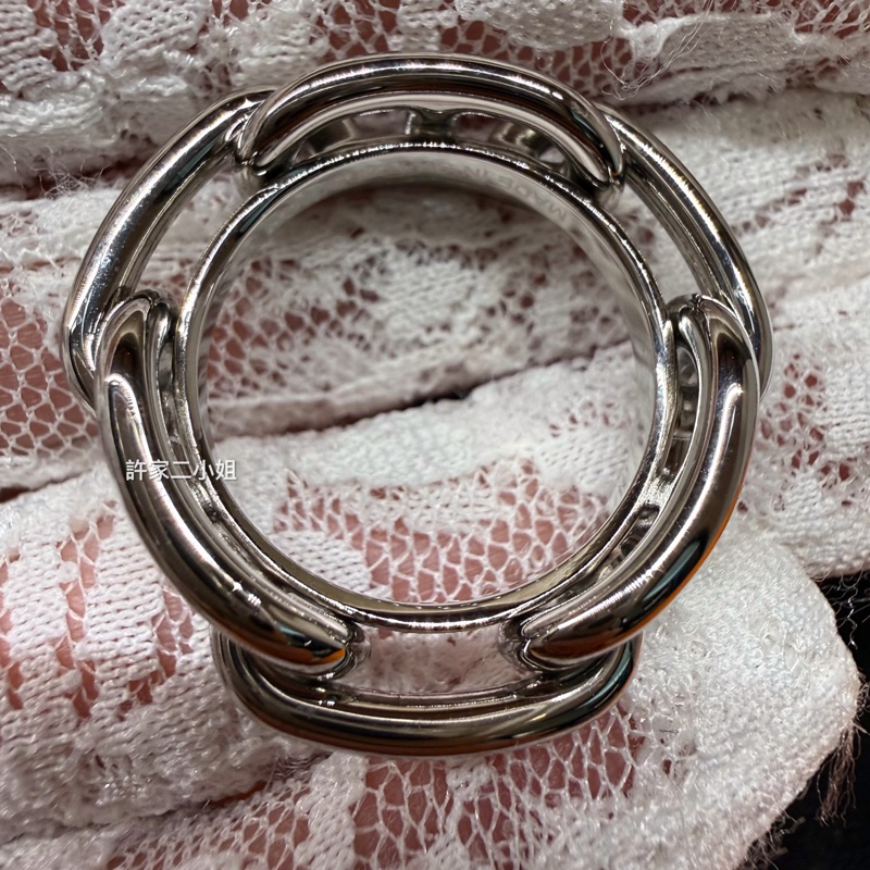 Hermes 97.98新閒置 Regate 90鈀灰色絲巾環-6