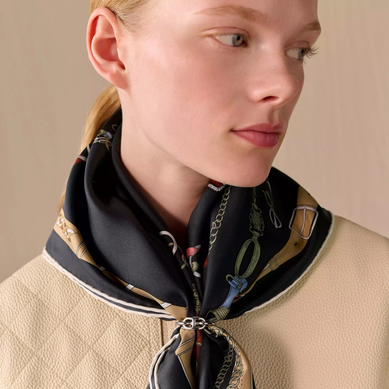 Hermes 97.98新閒置 Regate 90鈀灰色絲巾環-7