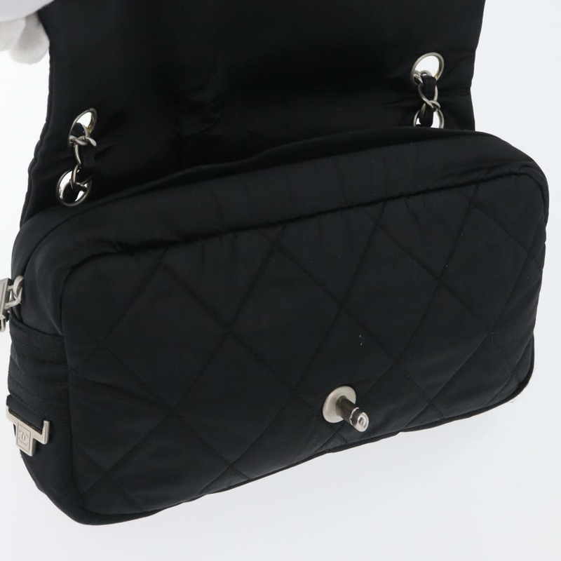 【日本直送】香奈兒運動系列絎縫鏈條包 尼龍材質 黑色 銀色 CC 標誌 正品 173007SAV-20