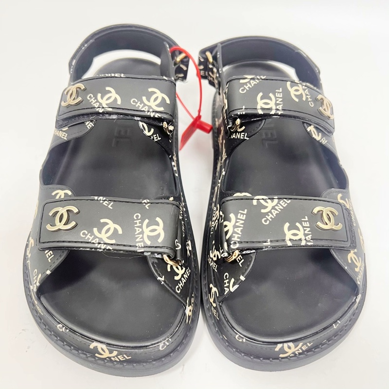 99新 Chanel香奈兒 38碼 黑色滿印涼鞋 無附件-2