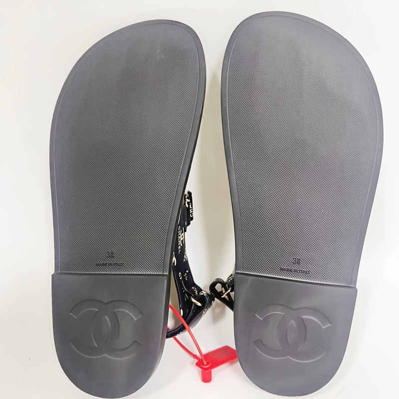 99新 Chanel香奈兒 38碼 黑色滿印涼鞋 無附件-6