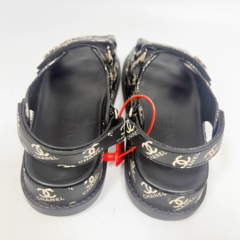 99新 Chanel香奈兒 38碼 黑色滿印涼鞋 無附件-8