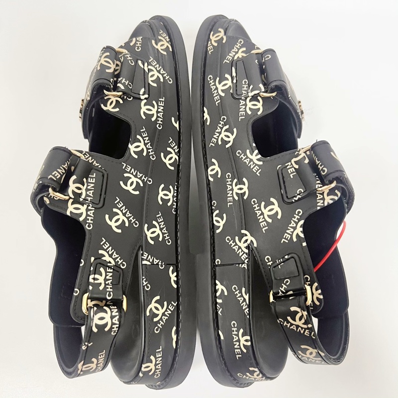 99新 Chanel香奈兒 38碼 黑色滿印涼鞋 無附件-9