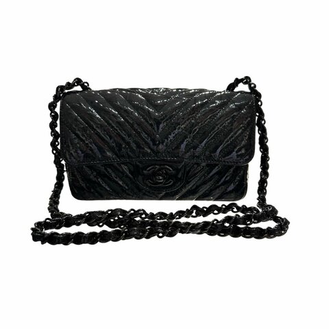 CHANEL Patent Leather MINI FLAP 20 CM Cross Body Bag Black
