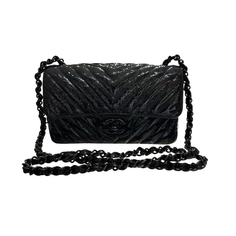 CHANEL Patent Leather MINI FLAP 20 CM Cross Body Bag Black-0