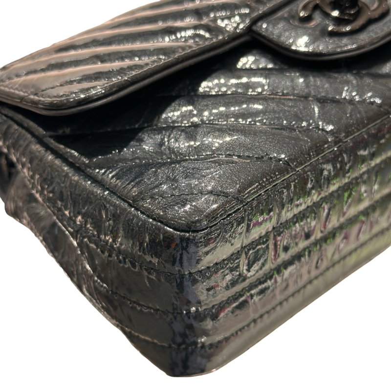 CHANEL Patent Leather MINI FLAP 20 CM Cross Body Bag Black-2