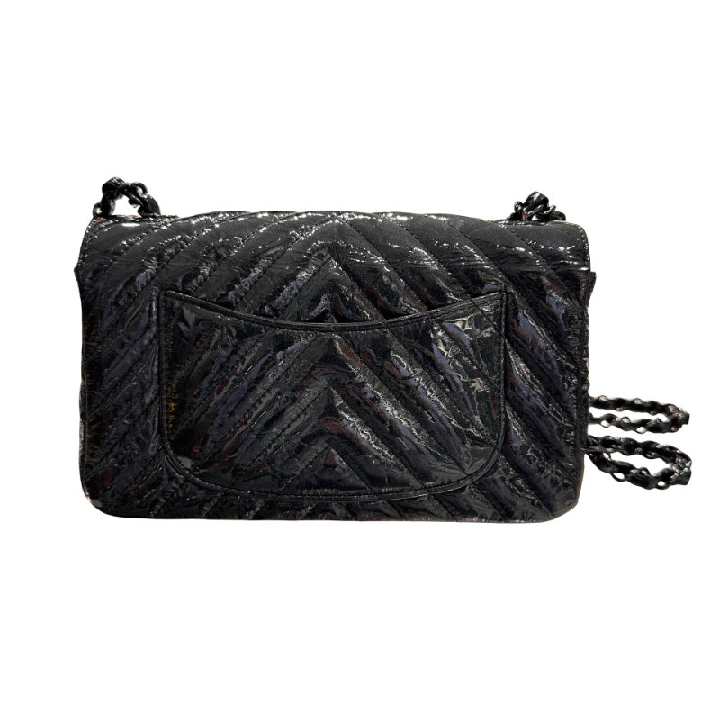 CHANEL Patent Leather MINI FLAP 20 CM Cross Body Bag Black-5