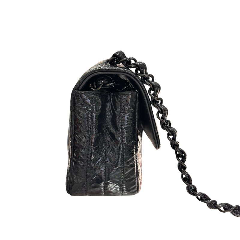 CHANEL Patent Leather MINI FLAP 20 CM Cross Body Bag Black-6