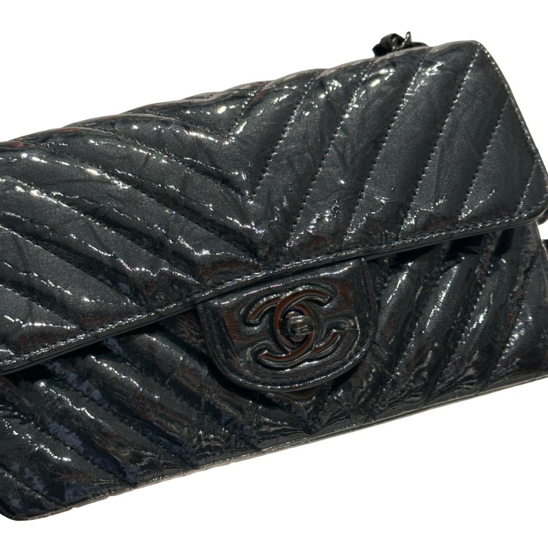 CHANEL Patent Leather MINI FLAP 20 CM Cross Body Bag Black-7