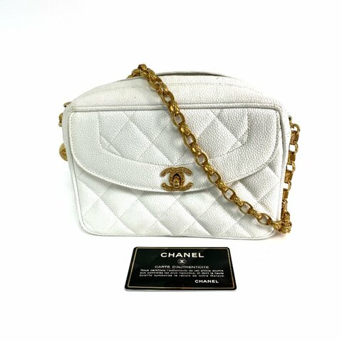 △ Chanel 香奈兒 White Caviar Skin Gold Tone Metal Chain Crossbody Bag No.2 白色粒紋小牛皮金色金屬鎖鏈斜背袋No.2 - 267005419