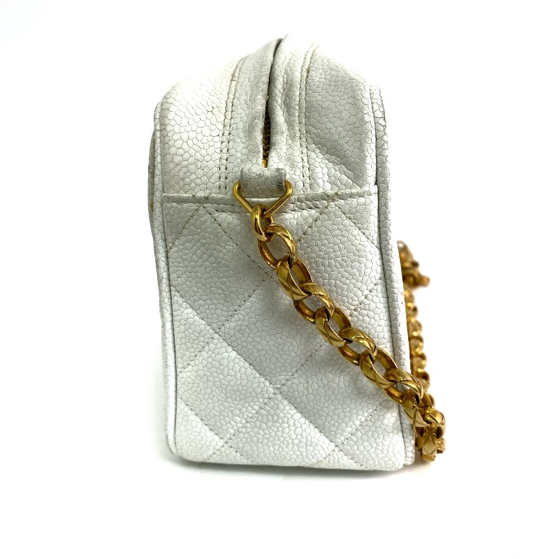△ Chanel 香奈兒 White Caviar Skin Gold Tone Metal Chain Crossbody Bag No.2 白色粒紋小牛皮金色金屬鎖鏈斜背袋No.2 - 267005419-3