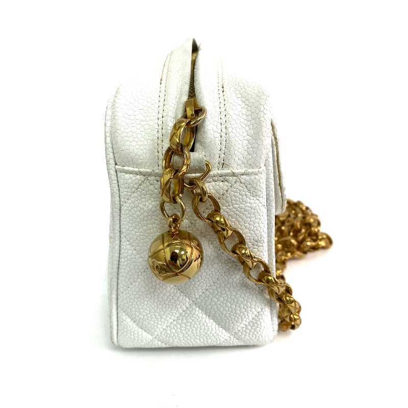 △ Chanel 香奈兒 White Caviar Skin Gold Tone Metal Chain Crossbody Bag No.2 白色粒紋小牛皮金色金屬鎖鏈斜背袋No.2 - 267005419-4