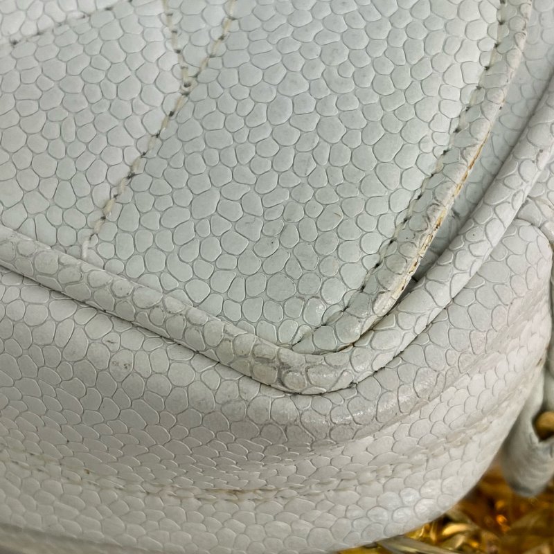 △ Chanel 香奈兒 White Caviar Skin Gold Tone Metal Chain Crossbody Bag No.2 白色粒紋小牛皮金色金屬鎖鏈斜背袋No.2 - 267005419-13