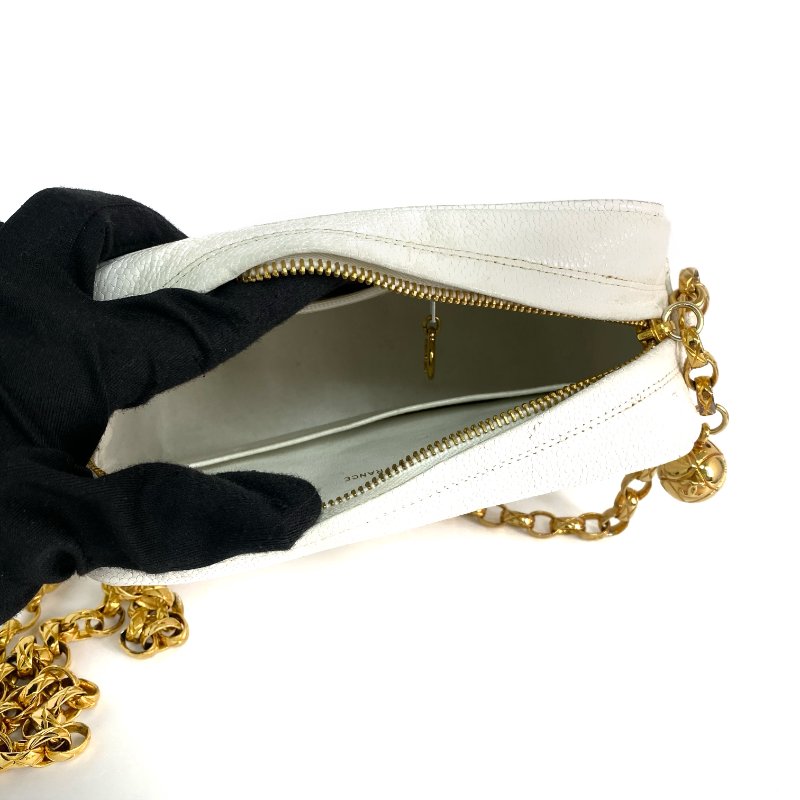 △ Chanel 香奈兒 White Caviar Skin Gold Tone Metal Chain Crossbody Bag No.2 白色粒紋小牛皮金色金屬鎖鏈斜背袋No.2 - 267005419-18