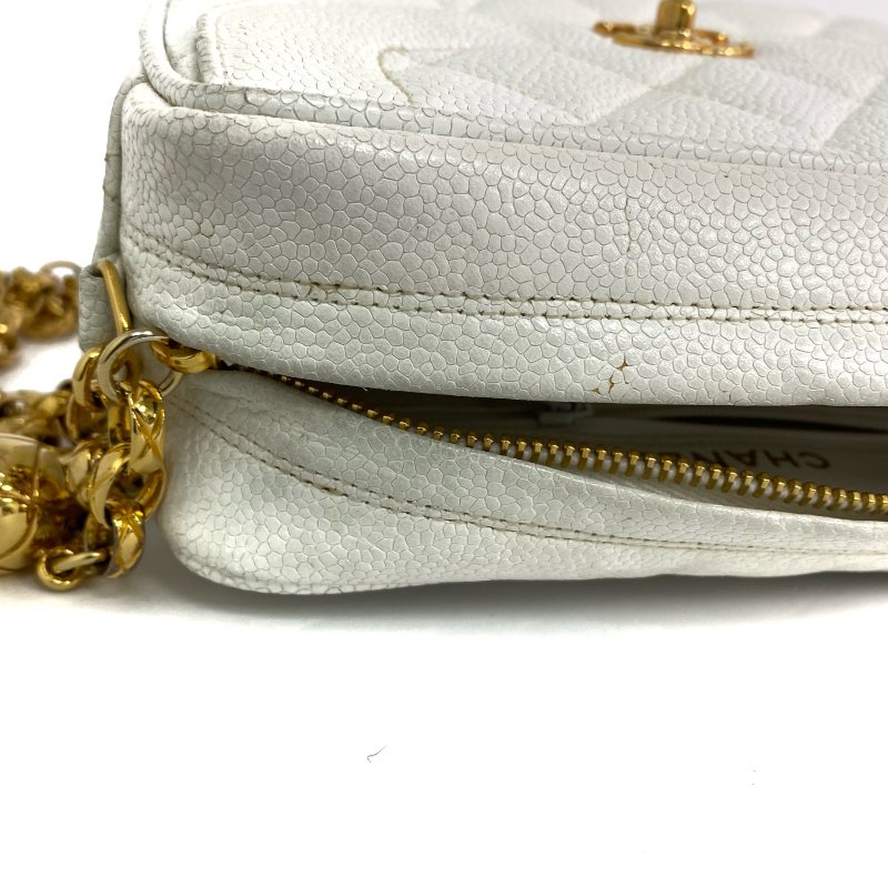 △ Chanel 香奈兒 White Caviar Skin Gold Tone Metal Chain Crossbody Bag No.2 白色粒紋小牛皮金色金屬鎖鏈斜背袋No.2 - 267005419-23