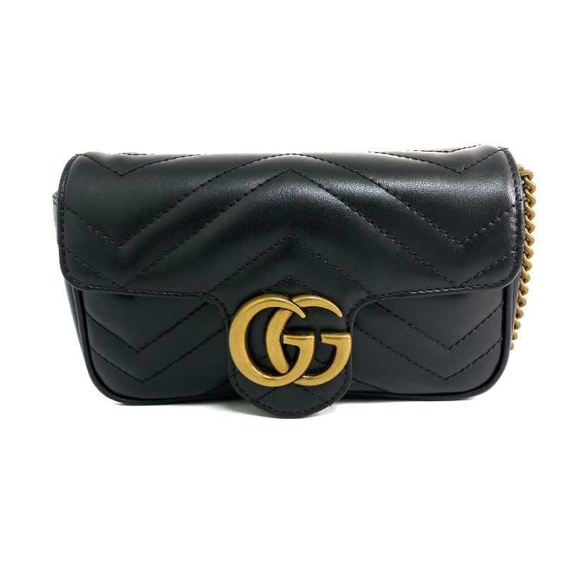 △ Gucci 古馳 Black Calfskin GG Marmont Mini Chain Crossbody Bag 476433 黑色小牛皮鎖鏈斜背袋 - 267005566-1