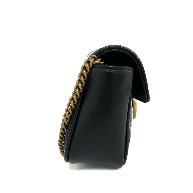 △ Gucci 古馳 Black Calfskin GG Marmont Mini Chain Crossbody Bag 476433 黑色小牛皮鎖鏈斜背袋 - 267005566-3