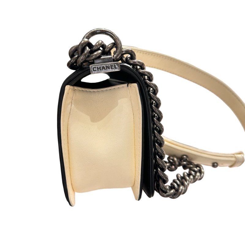 CHANEL Lambskin Leather Boy 20cm Shoulder Bag Black White-1