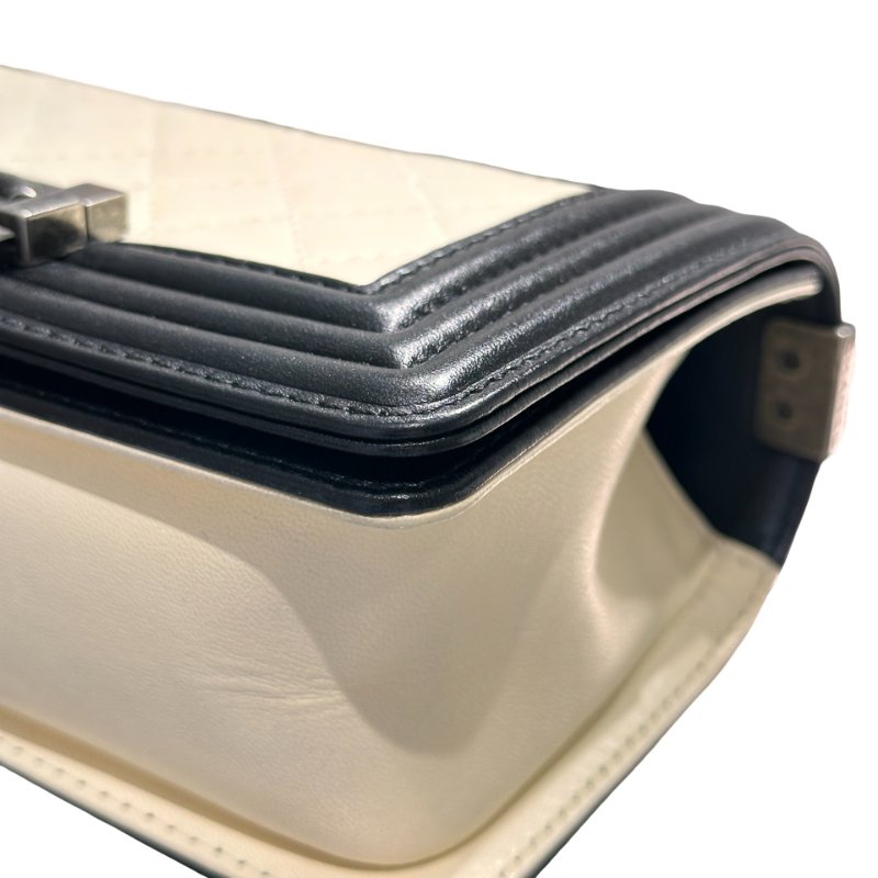 CHANEL Lambskin Leather Boy 20cm Shoulder Bag Black White-9