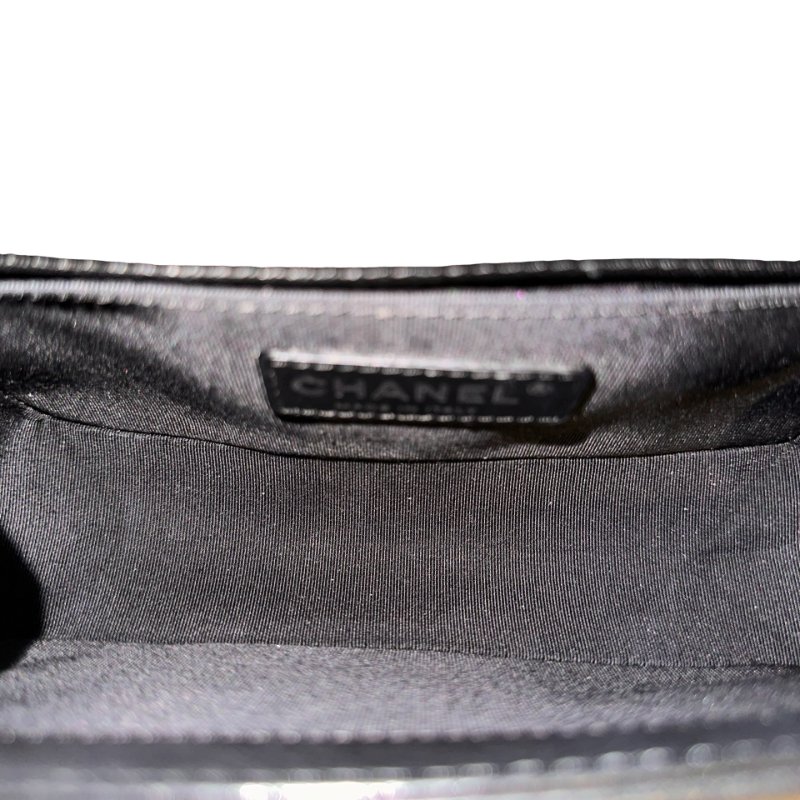 CHANEL Lambskin Leather Boy 20cm Shoulder Bag Black White-10