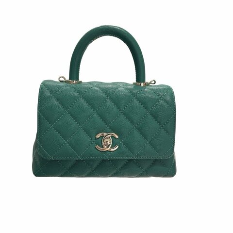 CHANEL Calfskin Leather Mini coco handle Two Way Shoulder Bag Green GHW