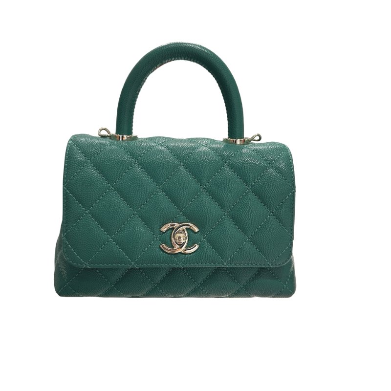 CHANEL Calfskin Leather Mini coco handle Two Way Shoulder Bag Green GHW-0