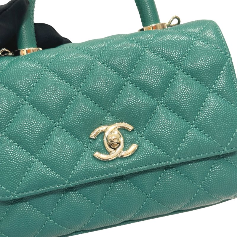 CHANEL Calfskin Leather Mini coco handle Two Way Shoulder Bag Green GHW-3