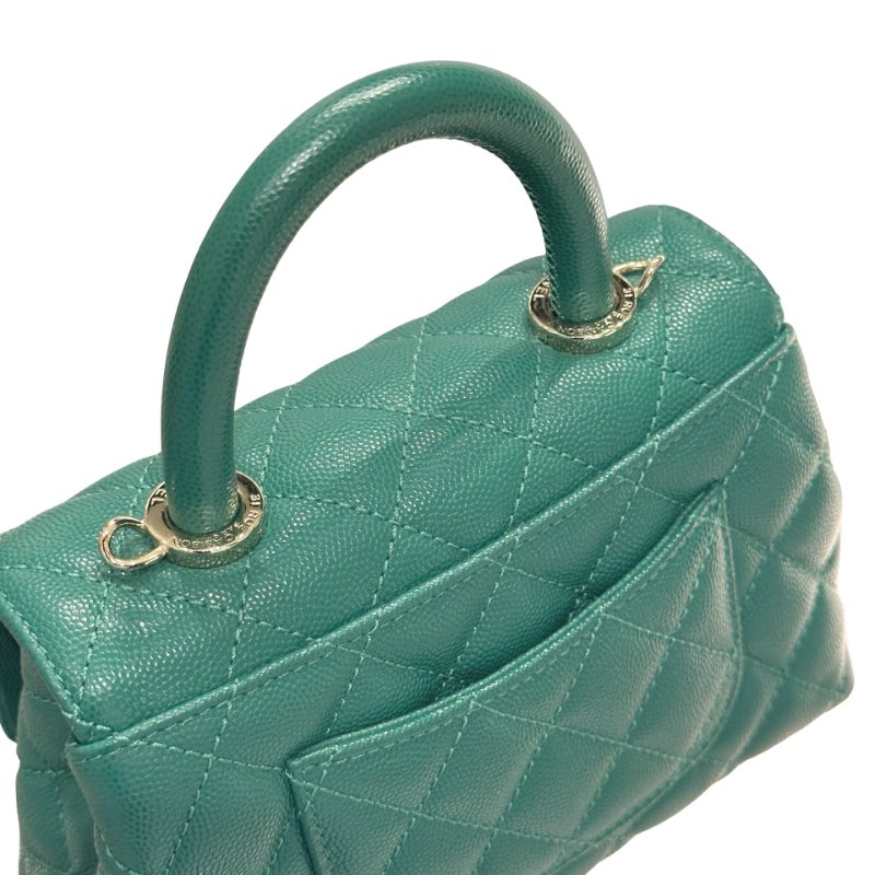 CHANEL Calfskin Leather Mini coco handle Two Way Shoulder Bag Green GHW-6