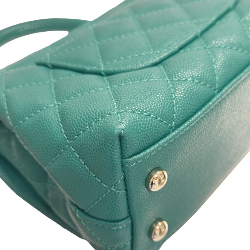 CHANEL Calfskin Leather Mini coco handle Two Way Shoulder Bag Green GHW-8