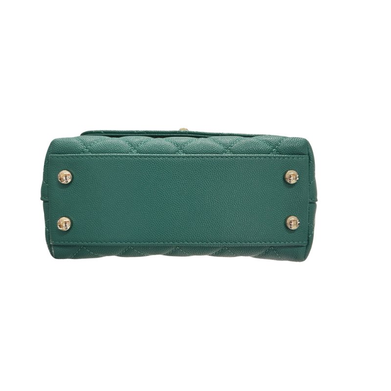 CHANEL Calfskin Leather Mini coco handle Two Way Shoulder Bag Green GHW-10