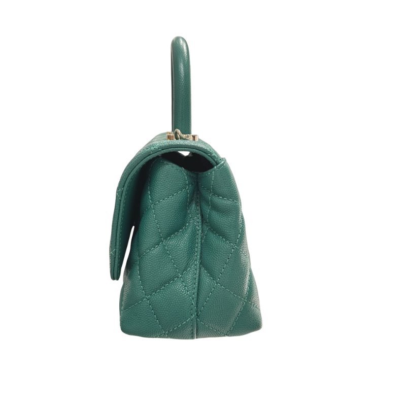 CHANEL Calfskin Leather Mini coco handle Two Way Shoulder Bag Green GHW-11