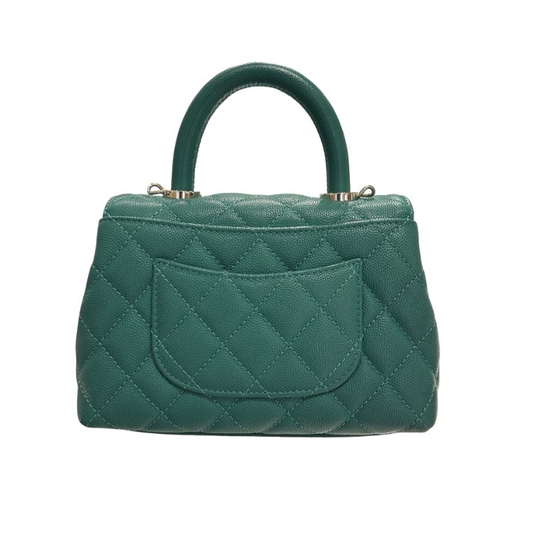 CHANEL Calfskin Leather Mini coco handle Two Way Shoulder Bag Green GHW-13