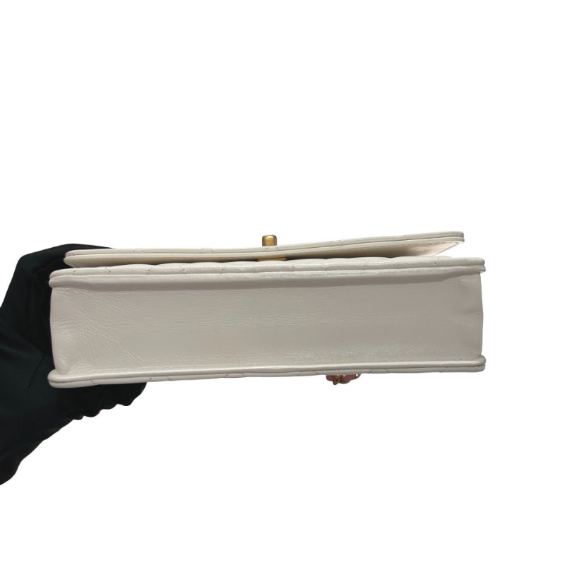 CHANEL Lambskin Leather 23P RAINBOW TOP HANDLE WOC Cross Body Bag White GHW-2